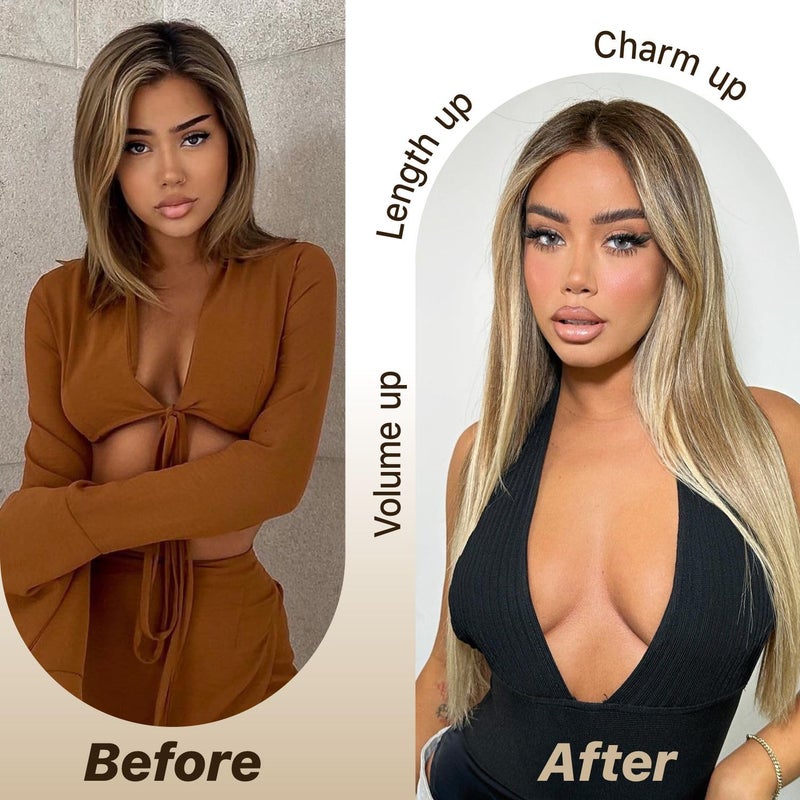 BrownBomb Ombre Blonde Wear and Go Glueless Wigs Pre Plucked Pre Cut for Beginners Synthetic Lace Front Wigs With Bangs Blonde Long Layered Straight Wigs 26 Inch 3 Seconds to Wear for Beginners - Image 4