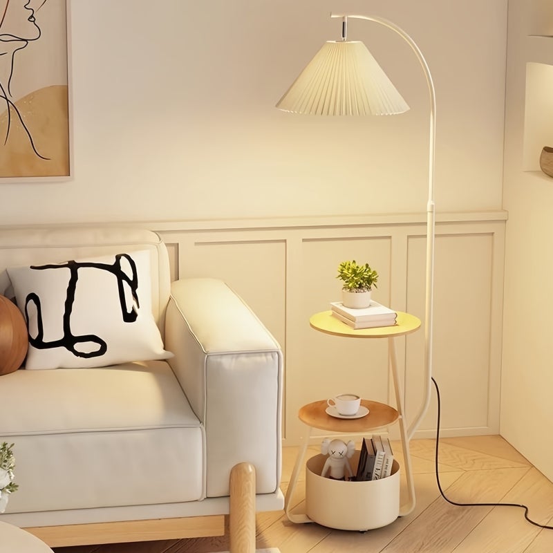 Sharpdo Nordic Curved Floor Lamp, With 3-Layer Side Table and Storage Drawer, Multi-functional Living Room and Bedroom Desk Lamp, Suitable for Reading and Decoration - Image 2