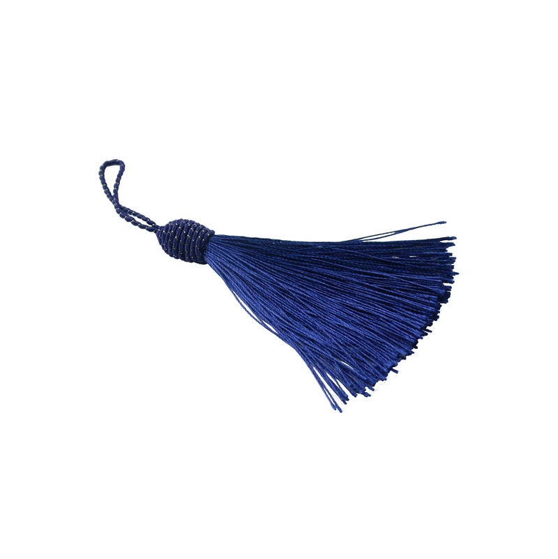 Makhry 20pcs 15.5cm/6 Inch Silky Floss Bookmark Tassels with 2-Inch Cord Loop and Small Chinese Knot for Jewelry Making, Souvenir, Bookmarks, DIY Craft Accessory (Dark Blue) - Image 2