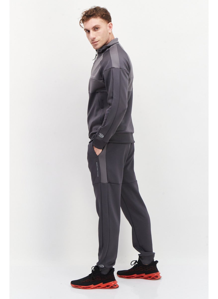 DUCK AND COVER Men 2 Pieces High Neck Brand Logo Long Sleeves Sweatshirt And Jogger Pants, Grey  - Image 4