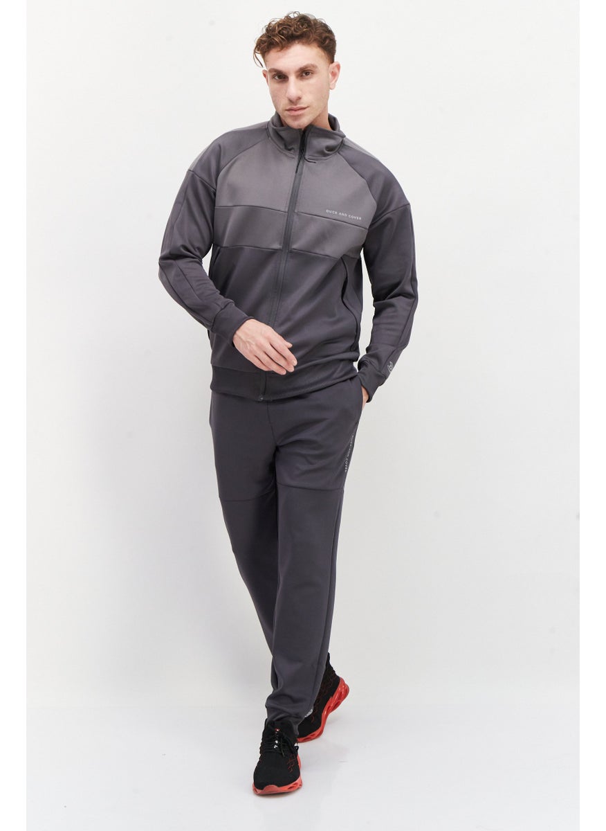 DUCK AND COVER Men 2 Pieces High Neck Brand Logo Long Sleeves Sweatshirt And Jogger Pants, Grey  - Image 1