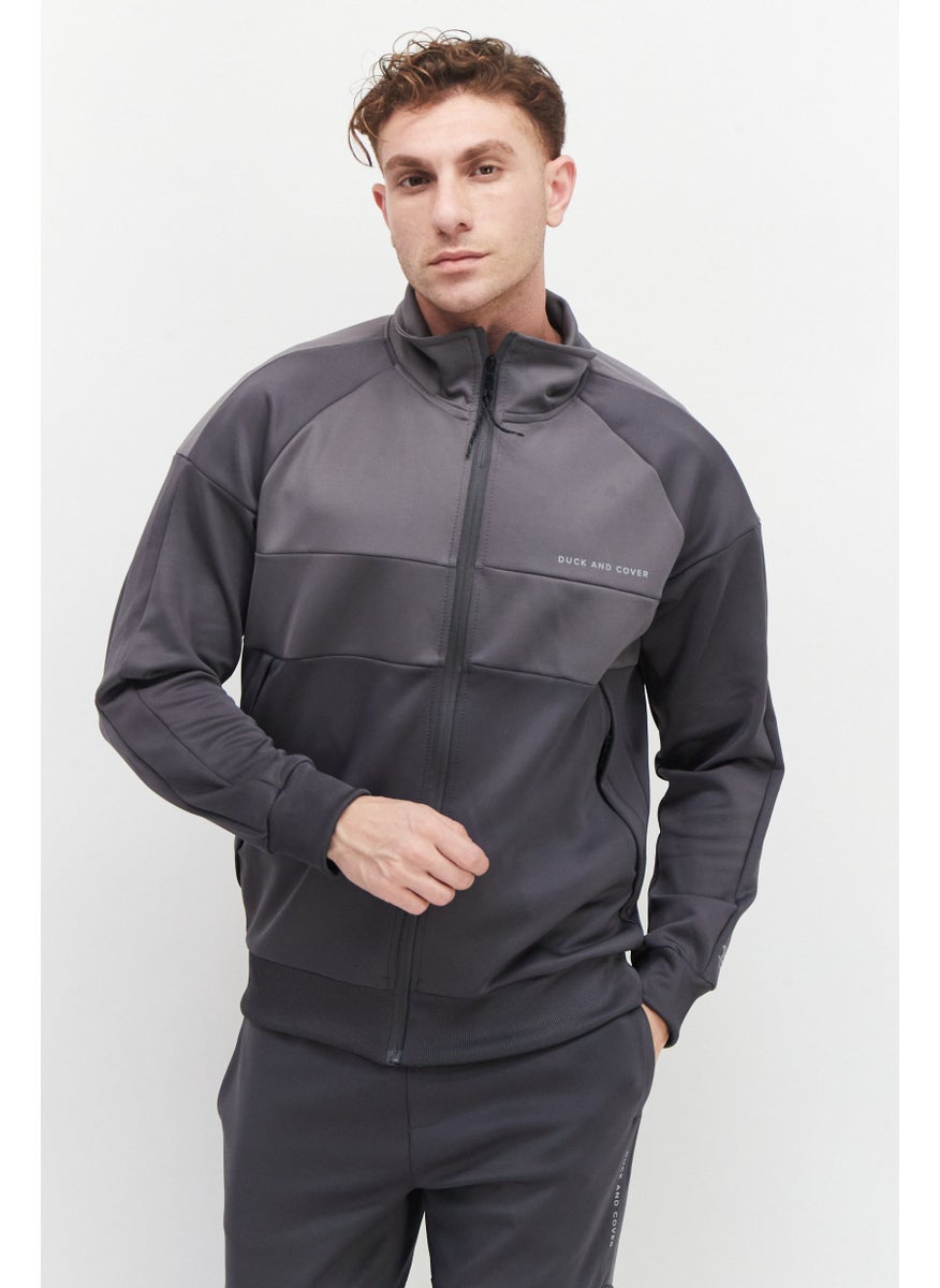 DUCK AND COVER Men 2 Pieces High Neck Brand Logo Long Sleeves Sweatshirt And Jogger Pants, Grey  - Image 2