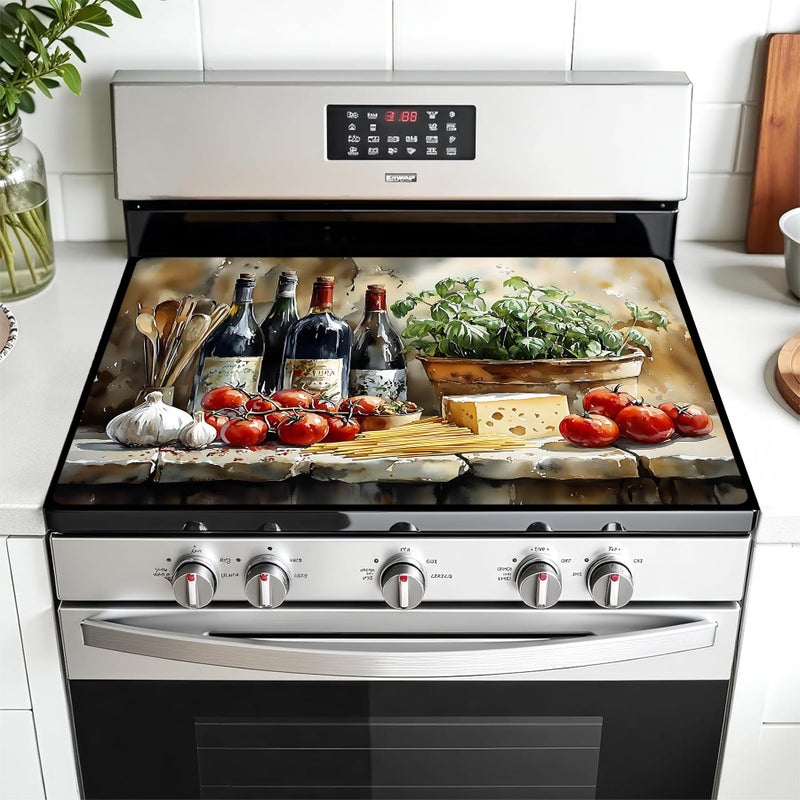 AOHMPT Multi-Design Stove Top Cover for Glass/Electric Stoves - 3-in-1 Heat-Resistant Protector Mat, Non-Slip Drying Rack 28"x20" - Image 1