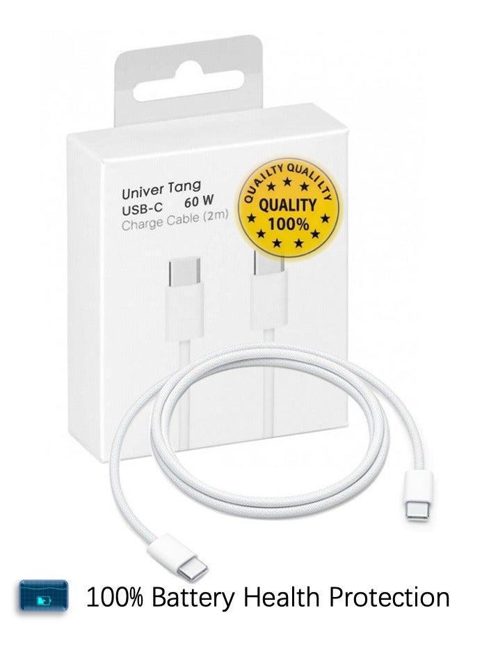 زاڤي سلك شاحن تايب سي 60 واط مضفر (2 متر USB Type-C إلى USB Type-C) متوافق مع iPhone 16/15 Pro Max, iPad, Samsung – أفضل شاحن ايفون تايب سي و شاحن تايب سي اصلي بجودة أصلية – شحن سريع آمن بدون حرارة – شريحة ذكية تحمي البطارية - Image 1