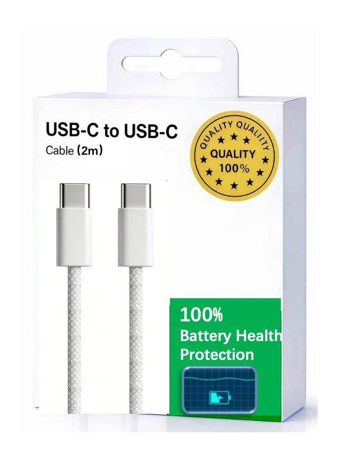 زاڤي سلك شاحن تايب سي 60 واط مضفر (2 متر USB Type-C إلى USB Type-C) متوافق مع iPhone 16/15 Pro Max, iPad, Samsung – أفضل شاحن ايفون تايب سي و شاحن تايب سي اصلي بجودة أصلية – شحن سريع آمن بدون حرارة – شريحة ذكية تحمي البطارية - Image 1