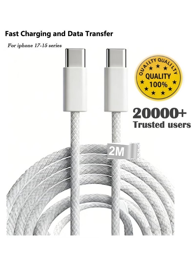 ZAVVY Type C Cable Fast Charger 60W (2M Braided USB Type-C to Type-C) Compatible with iPhone 16/15 Pro Max, iPad Pro, Samsung Galaxy S24/S23 – Original Quality iPhone Cable & Charger – Fast Charging with No Overheating – Smart Chip Protects Battery - Image 1
