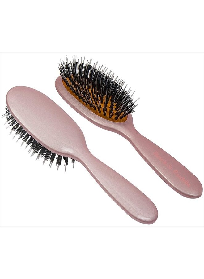 Rock & Ruddle Natural Mixed Boar Bristle Hair Brush for Women and Kids (Small 6.9") - Perfect for Wet or Dry Hair, Detangling Smoothing Blowdrying - Designed & Made in UK - Rose Gold Design - Image 1