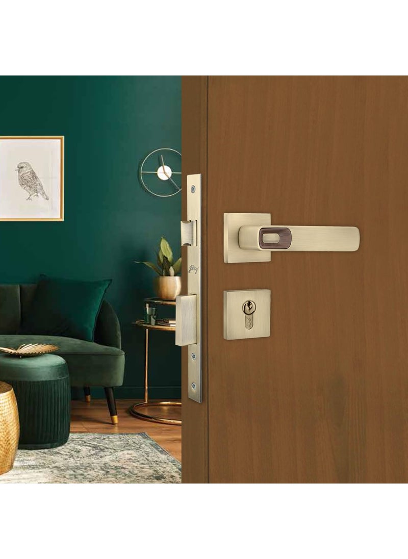 Godrej Locking Solutions and Systems - Godrej Mortise LockHandle Lock Set for Main Bedroom DoorHDH 12 Brass Home Dcor HandleSatin Steel Finish10 inch Lockbody60 mm Cylinder Key Outside knob from Inside 4 Keys 5 Years Warranty - Image 1