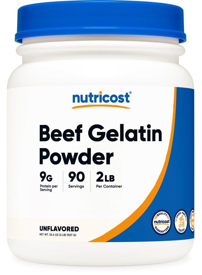 Nutricost Beef Gelatin Powder (2 LB) (Unflavored) - 9 G Protein Per Serving, Drink Mix and Natural Liquid Thickener, Non-GMO, GMP Compliant, Gluten Free - Image 1
