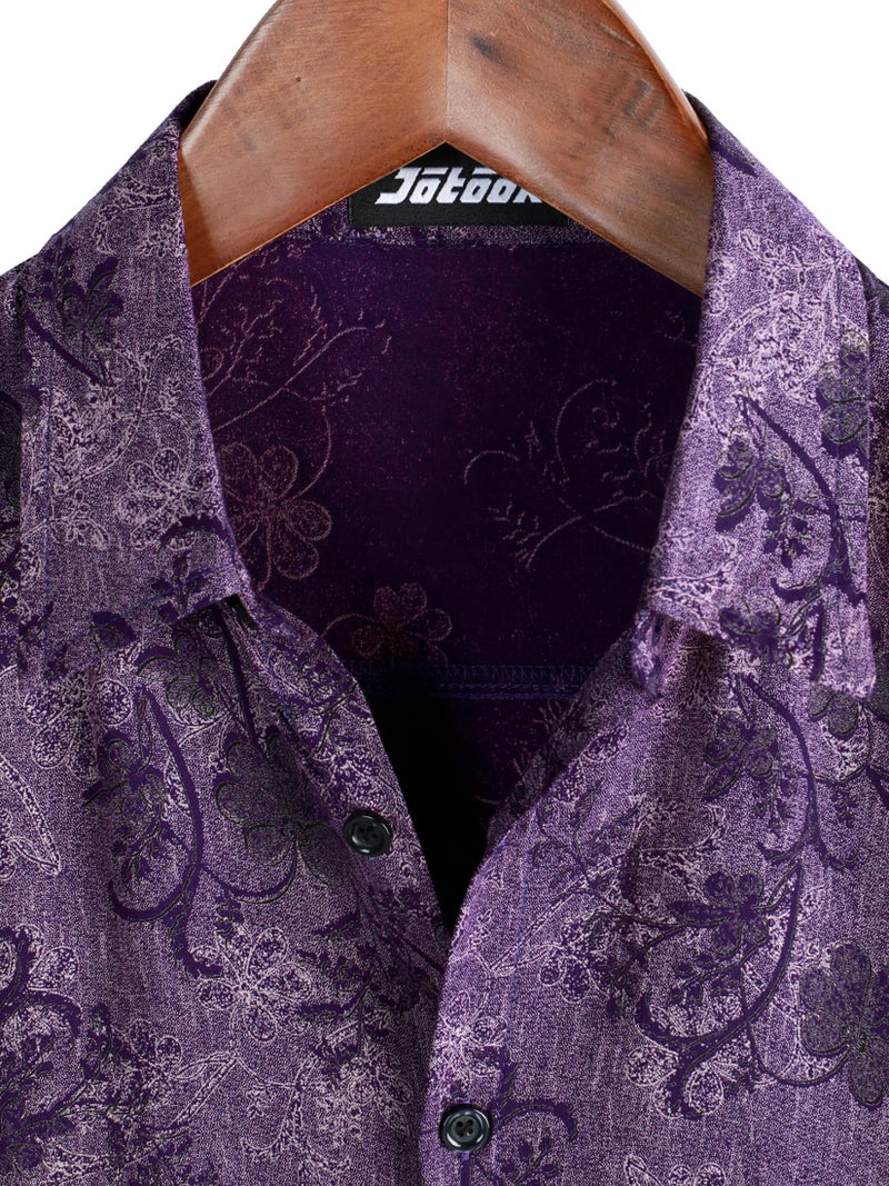 JOTOOK Mens Hawaiian Shirt Short Sleeve Button Down Tropical Shirts Casual Floral Summer Beach Shirt Medium Purple - Image 3