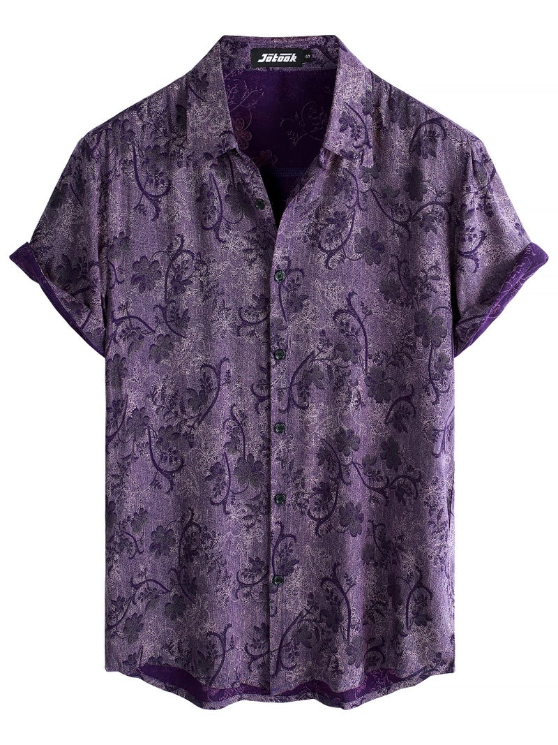JOTOOK Mens Hawaiian Shirt Short Sleeve Button Down Tropical Shirts Casual Floral Summer Beach Shirt Medium Purple - Image 1