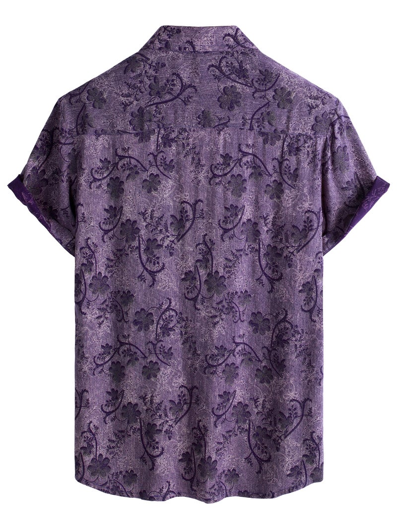 JOTOOK Mens Hawaiian Shirt Short Sleeve Button Down Tropical Shirts Casual Floral Summer Beach Shirt Medium Purple - Image 2