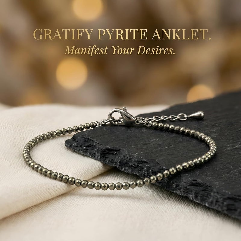 GRATIFY Raw Pyrite Anklet – Stone of Money, Protection & Power | Genuine Pyrite Crystal Anklet for Women | Spiritual Jewellery & Gift for Luck, Confidence & Prosperity - Image 2