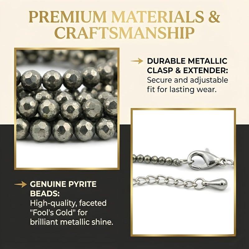 GRATIFY Raw Pyrite Anklet – Stone of Money, Protection & Power | Genuine Pyrite Crystal Anklet for Women | Spiritual Jewellery & Gift for Luck, Confidence & Prosperity - Image 4