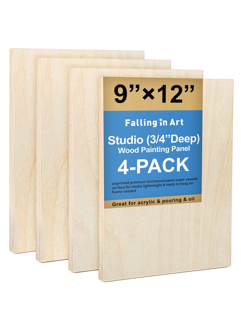 Falling In art Falling in Art Unfinished Birch Wood Canvas Panels Kit Falling in Art 4 Pack of 9x12 Studio 34 Deep Cradle Boards for Pouring Art Crafts Painting and More 