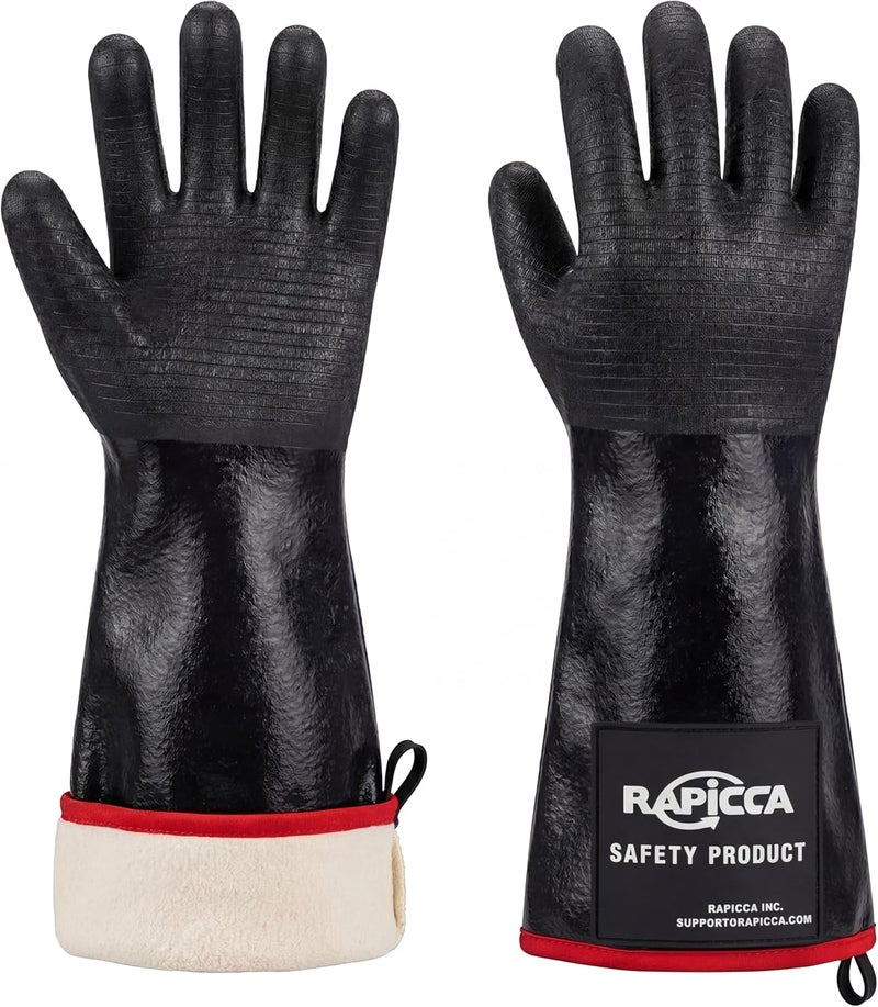 RAPICCA BBQ Gloves,17IN 932℉ Heat Resistant For Grill,Smoker,Cooking,Pit,Barbecue,Textured Palm Handle Greasy Food on Your Fryer,Grill,Oven Without Slip,Waterproof,Oil Resistant,Very Easy to Clean(XL) Matte anti slip finish - Image 1