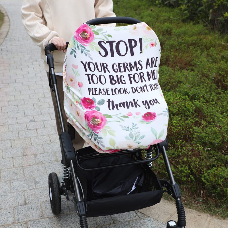 SWESEN Car seat Canopy for Baby, No Touching Sign Flower Car Seat Covers for Newborn, Infant Stroller Covers for Boy Girl, Multiuse Nursing Covers for Breastfeeding, Ultra-Soft Breathable, Nursing Scarf - Image 3