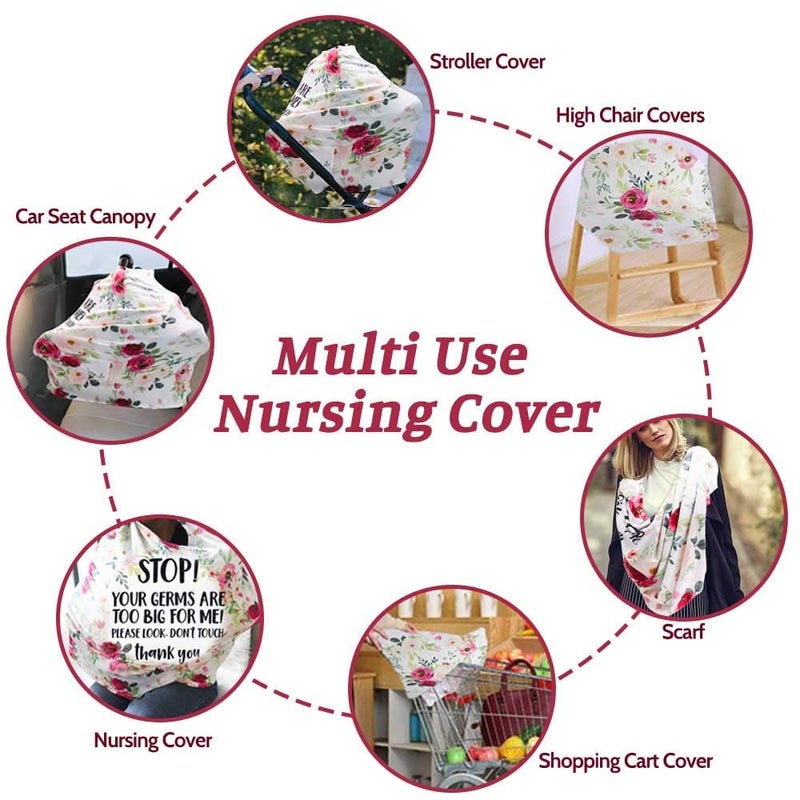 SWESEN Car seat Canopy for Baby, No Touching Sign Flower Car Seat Covers for Newborn, Infant Stroller Covers for Boy Girl, Multiuse Nursing Covers for Breastfeeding, Ultra-Soft Breathable, Nursing Scarf - Image 2