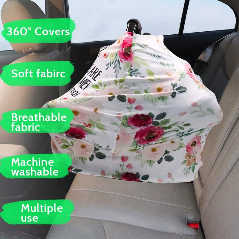 SWESEN Car seat Canopy for Baby, No Touching Sign Flower Car Seat Covers for Newborn, Infant Stroller Covers for Boy Girl, Multiuse Nursing Covers for Breastfeeding, Ultra-Soft Breathable, Nursing Scarf - Image 5