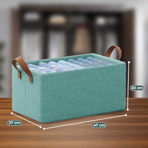 CANWAY 4 Pieces Wardrobe Organizer, 26L Foldable Clothes Organiser with Handles for Closet, Drawer & Shelf | Cloth Box for Clothes & Blankets | 47×27×20 cm (Green) - Image 3