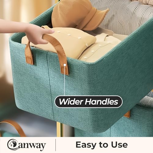 CANWAY 4 Pieces Wardrobe Organizer, 26L Foldable Clothes Organiser with Handles for Closet, Drawer & Shelf | Cloth Box for Clothes & Blankets | 47×27×20 cm (Green) - Image 4
