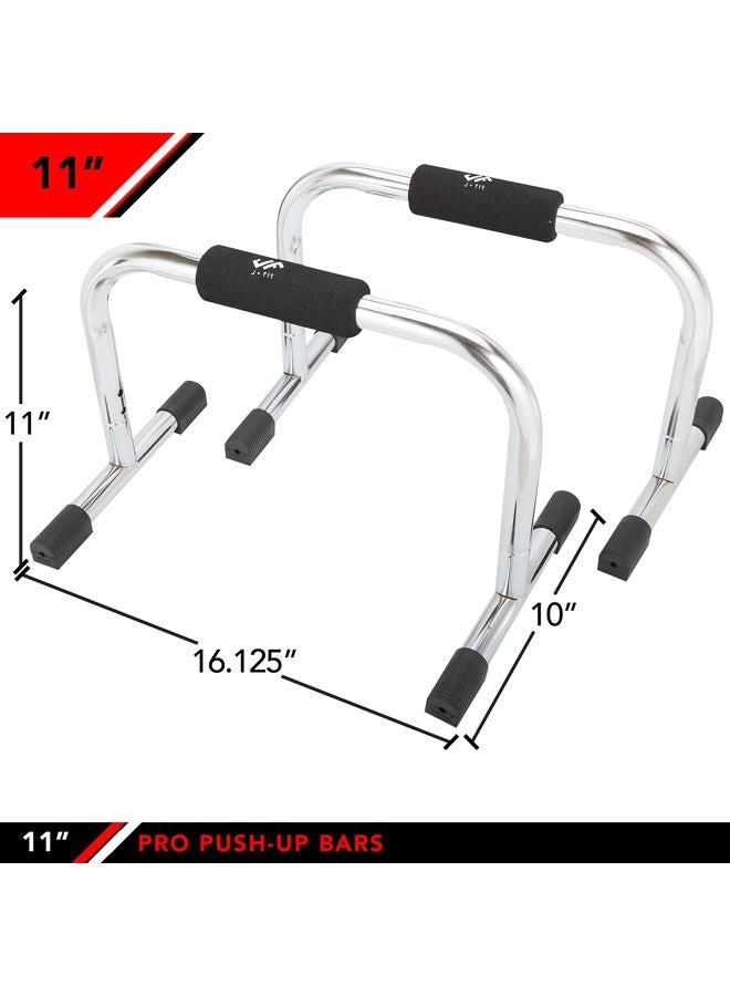JFIT Pro Push Up Bar Stand | Durable Metal Fitness Equipment and Padded Handles For Secure Grip Non Skid Feet Elevated Bar For Enhanced Push Ups 11 Inch Pro Pushup - Image 2