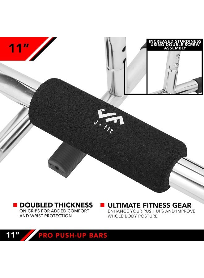JFIT Pro Push Up Bar Stand | Durable Metal Fitness Equipment and Padded Handles For Secure Grip Non Skid Feet Elevated Bar For Enhanced Push Ups 11 Inch Pro Pushup - Image 4