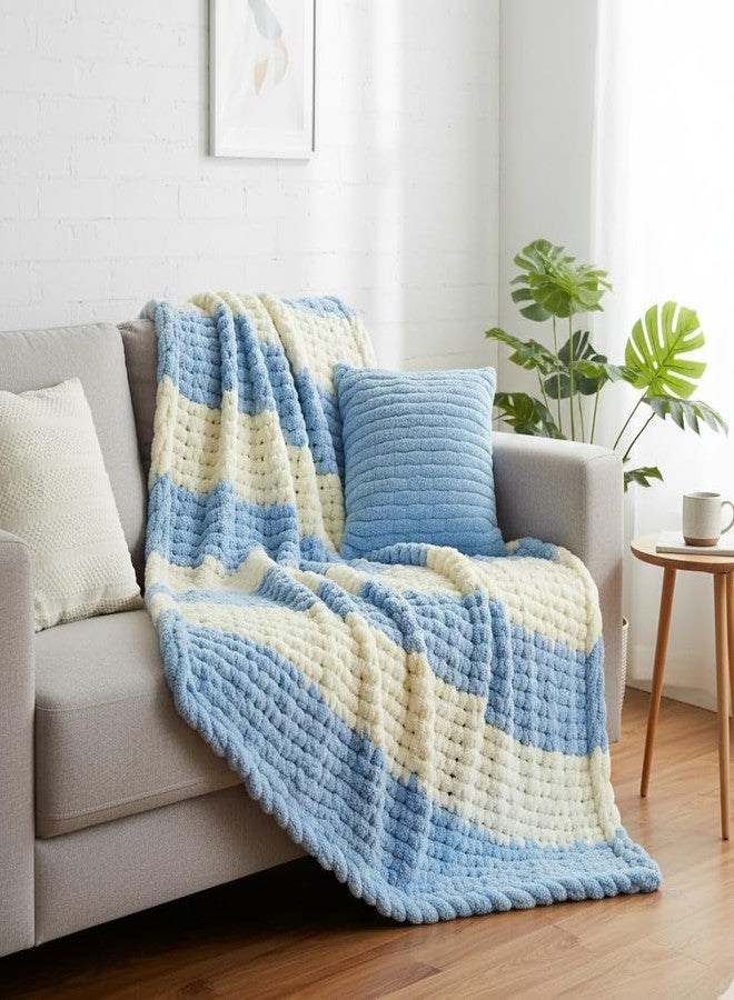 ProKart Super Stitch Knit Yarn | 200g Combo Pack | Blankie Wool, Plush & Cuddly, Chenille Yarn Supersoft Hand Knitting Wool Ball | Suitable for Hand Knitting and Crocheting for Baby, Blankets, Babywear & Craft - 2 Balls (1 Ball/100 Gram Each) (White & Baby Blue) - Image 2