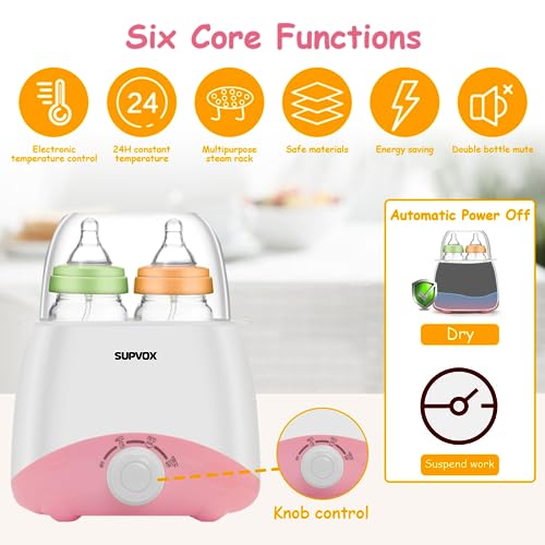 Supvox® Bottle Warmer for Babies Milk Electric 6 in 1 Sterilizer for Feeding Bottles with 8-15 Mins Fast Warming, 24H Keep Warm Food Heating Timer Adjustable Temp Baby Bottle Sterilizer Machine(Pink) - Image 4