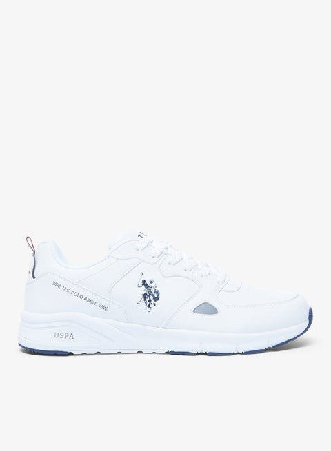 سنيكرز رجالي أبيض كاجوال بتصميم منخفض وشعار مميز لمظهر أنيق