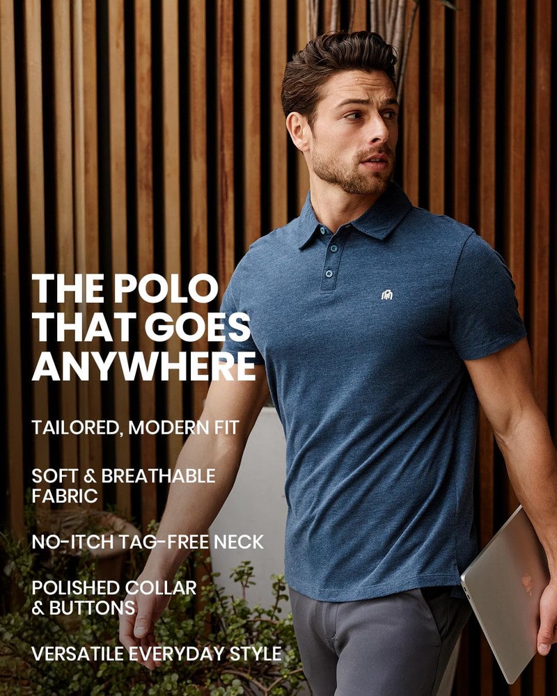 INTO THE AM Polo Shirts for Men Fitted Short Sleeve Collared Shirt Men Soft Cotton Blend Mens Polos (Black, Large) - Image 5