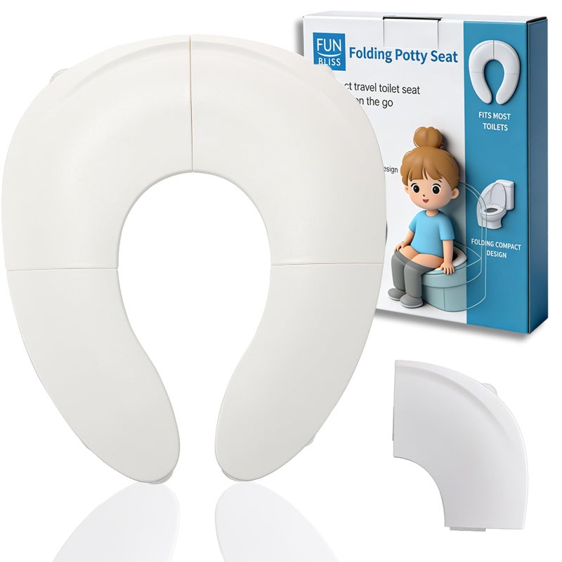 Funbliss Foldable Travel Potty Seat for Toddlers,Potty Training Toilet for Toddlers with Safety Suction Cups, Includes Storage Bag,Essential for On-the-Go Potty Training,White - Image 1