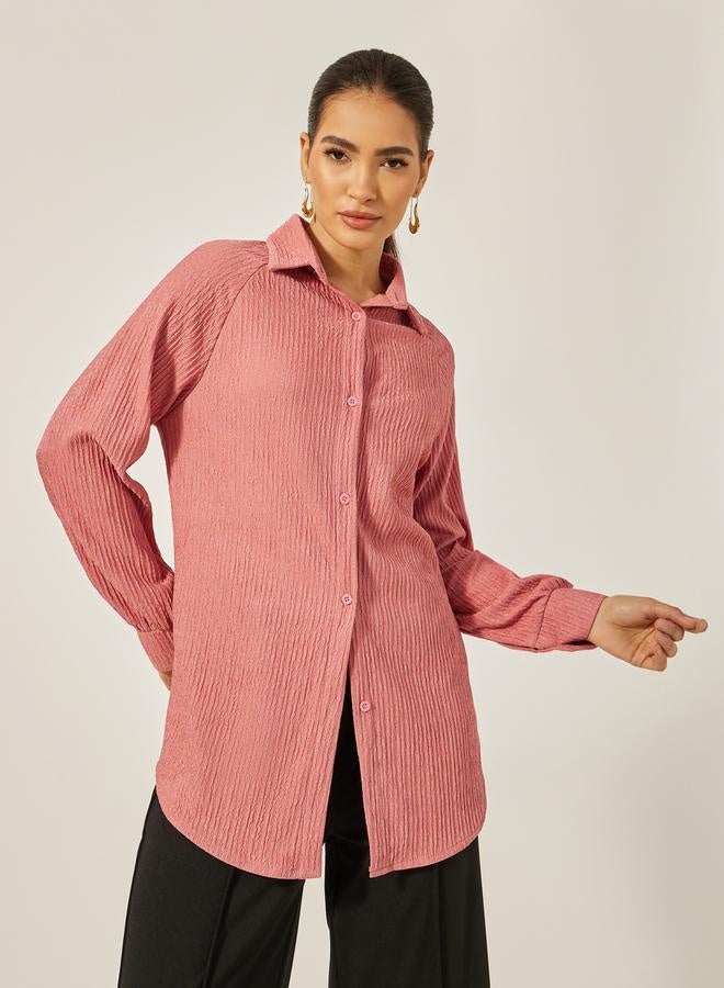 Styli Textured Knit Oversized Shirt with Raglan Sleeves - Image 1