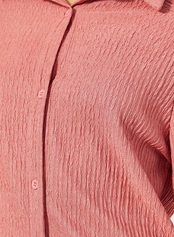 Styli Textured Knit Oversized Shirt with Raglan Sleeves