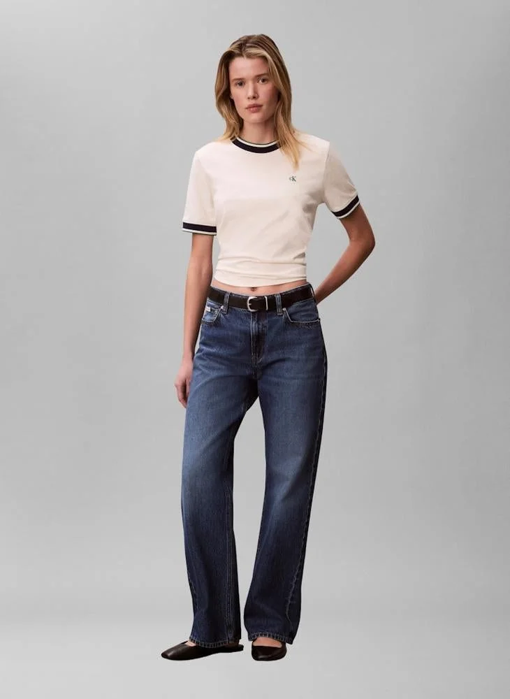 Calvin Klein Jeans  Casual Ctn Monogram Stripe Trim T-Shirt for Women | Best Price UAE