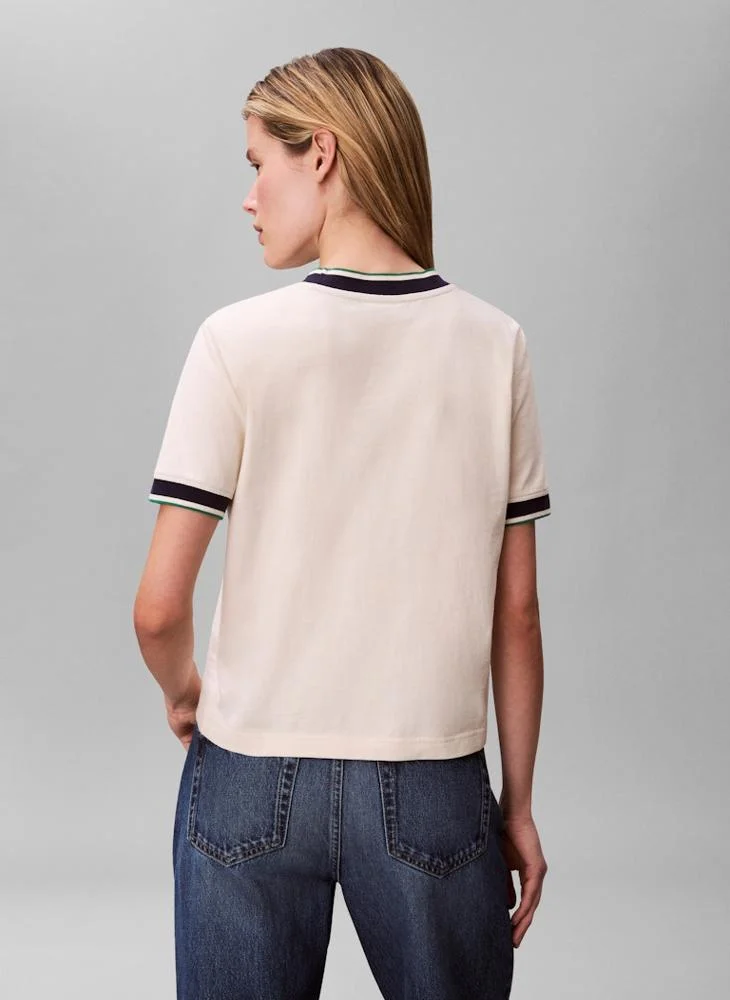 كالفن كلاين جينز تيشيرت قطن كاجوال بشريط مخطط بشعار