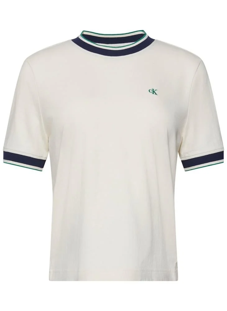 Calvin Klein Jeans  Casual Ctn Monogram Stripe Trim T-Shirt for Women | Best Price UAE