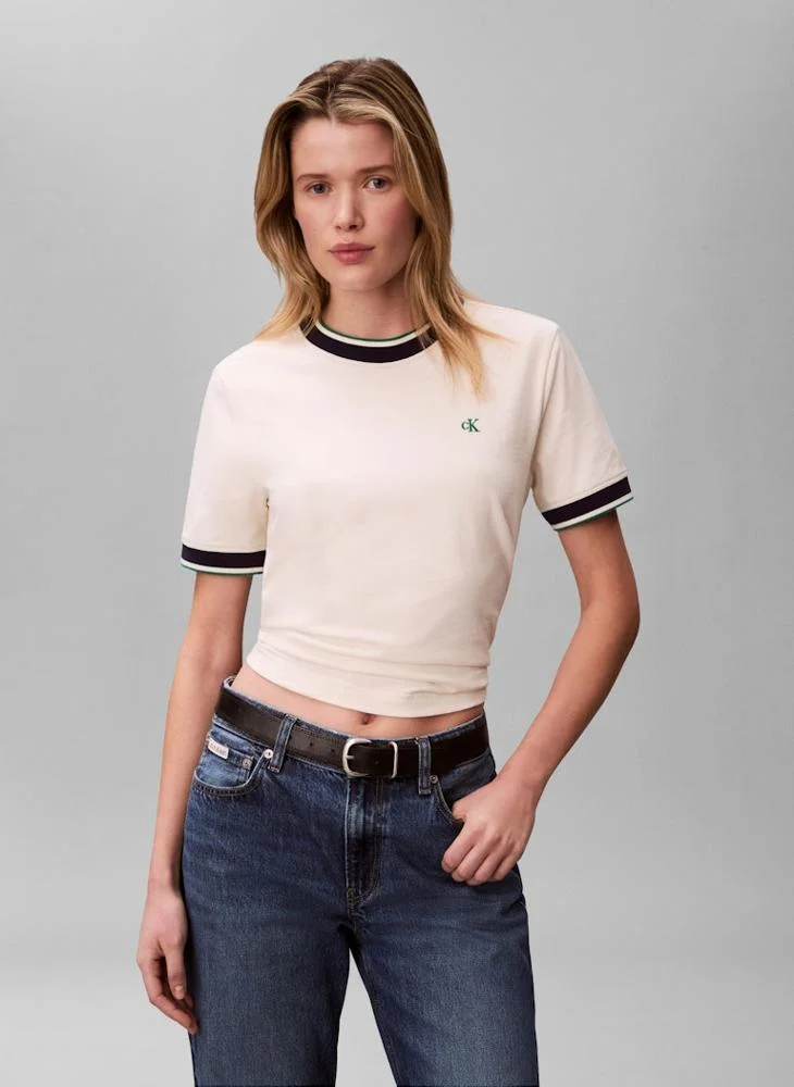 Calvin Klein Jeans  Casual Ctn Monogram Stripe Trim T-Shirt for Women | Best Price UAE