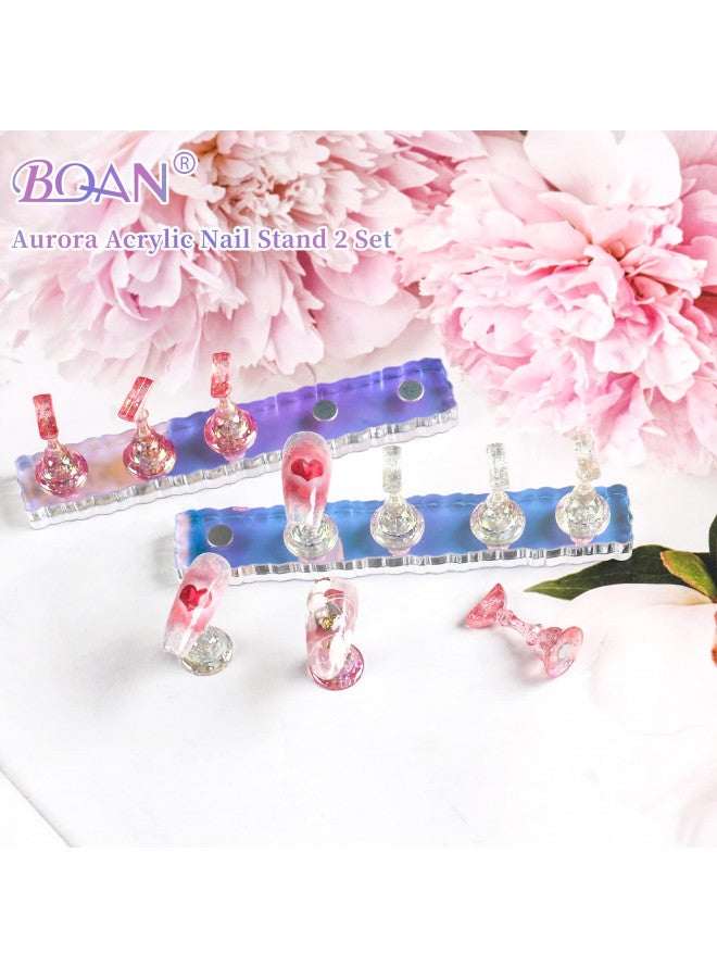 Bqan 2 Set Nail Holder For Painting Nails, Aurora Acrylic Nail Stand For Press On / Fake Nail Tips Training / Nails Display With 96 Pcs Reusable Adhesive Putty - Image 1
