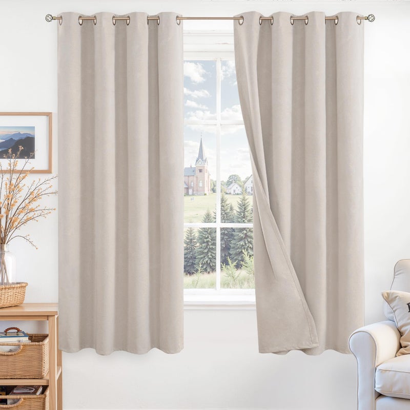 BGment Black Out Curtains for Bedroom 63 Inch Long - Linen Textured Thermal Insulated Total Sunlight Blocking Lightweight Bronze Grommet Window Drapes for Living Room, 2 Panels, 52 x 63 Inch, Natural - Image 1