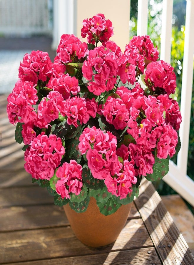 HyeFlora Artificial Geranium Fake Flowers for Outdoors Decoration, 6 Bundles Silk Geraniums Flower UV Resistant Look Real Faux Plants for Outside Planter Front Door Garden Patio Balcony Yard Home, Hot Pink - Image 3