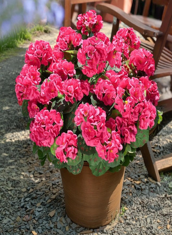 HyeFlora Artificial Geranium Fake Flowers for Outdoors Decoration, 6 Bundles Silk Geraniums Flower UV Resistant Look Real Faux Plants for Outside Planter Front Door Garden Patio Balcony Yard Home, Hot Pink - Image 2