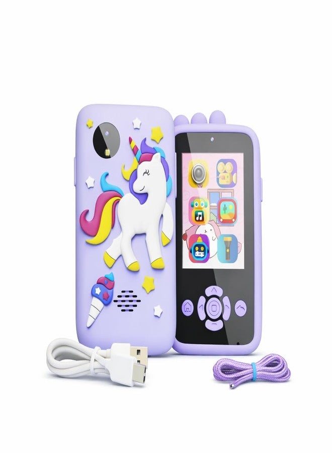 Brand Conquer Kids Mobile with Digital Camera 2.4” IPS Screen, 1080P HD Video, 40MP Photo, Flash Light, 6 Games, MP3 Player, Type-C Port, 32GB Expandable, Silicone Cover with Rope & Cable (Purple) - Image 1