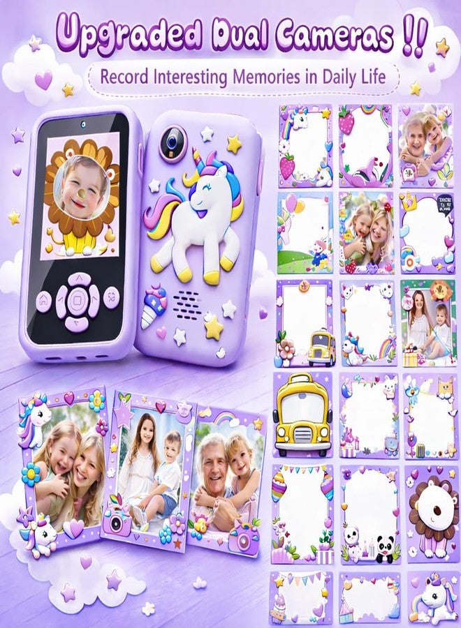 Brand Conquer Kids Mobile with Digital Camera 2.4” IPS Screen, 1080P HD Video, 40MP Photo, Flash Light, 6 Games, MP3 Player, Type-C Port, 32GB Expandable, Silicone Cover with Rope & Cable (Purple) - Image 4