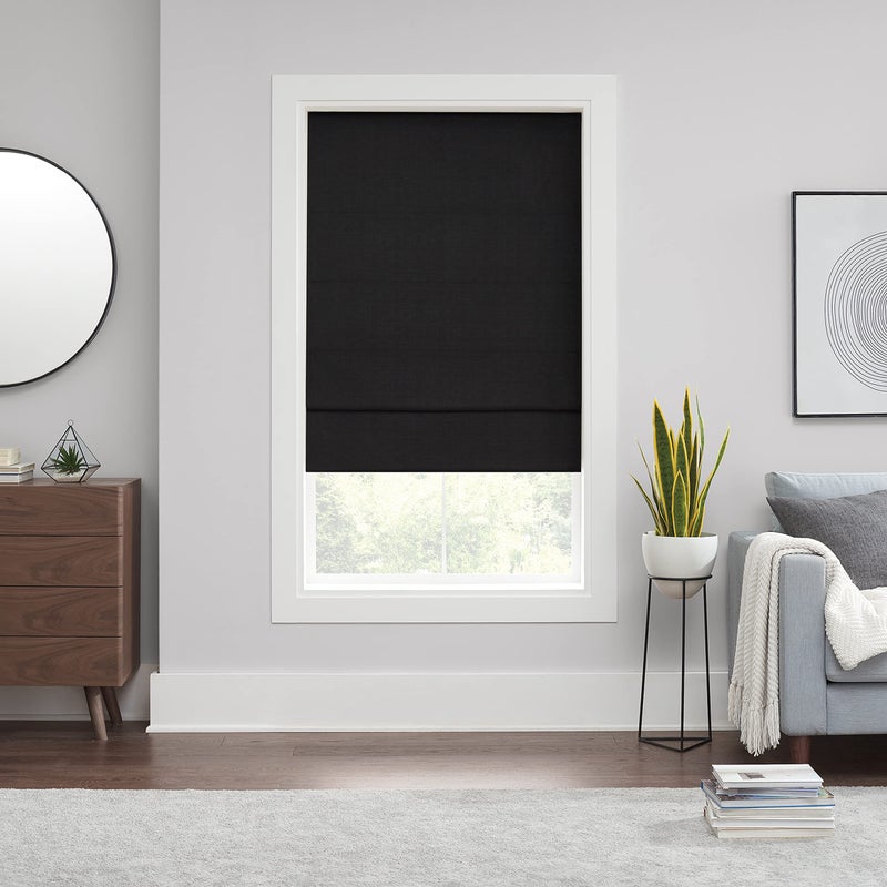 ECLIPSE Kylie Total Privacy Blackout Cordless Lined Window Roman Shade for Living Room 33 in x 64 in Black
