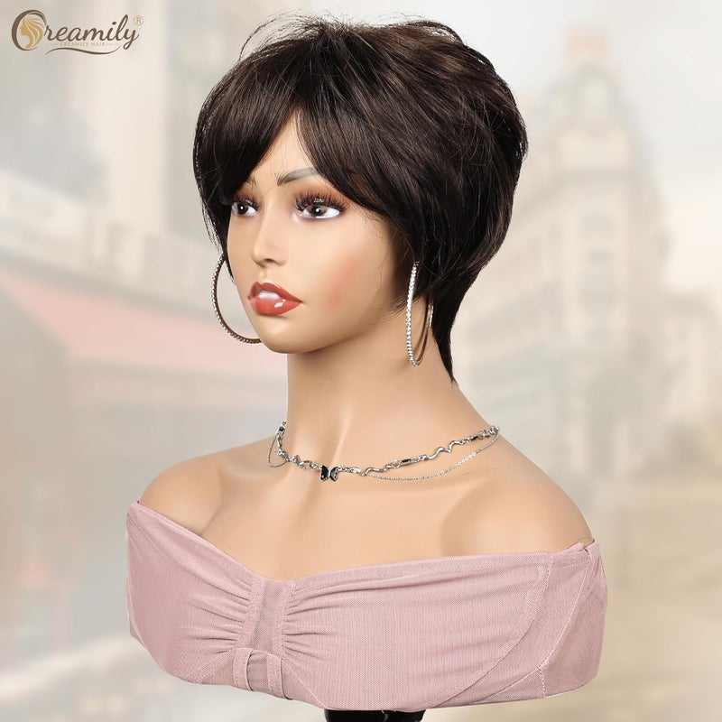 Creamily Short Straight Hair Wig for women Full head NaturalPixie Cut Full head Hair Wigs for women Ladies Wig Old women Wig Chemo Wigs for women Brown 9 inches - Image 3