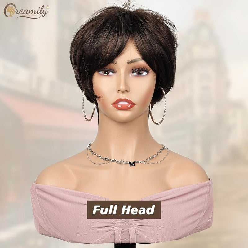 Creamily Short Straight Hair Wig for women Full head NaturalPixie Cut Full head Hair Wigs for women Ladies Wig Old women Wig Chemo Wigs for women Brown 9 inches - Image 2