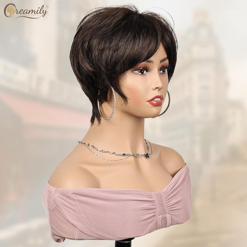 Creamily Short Straight Hair Wig for women Full head NaturalPixie Cut Full head Hair Wigs for women Ladies Wig Old women Wig Chemo Wigs for women Brown 9 inches - Image 4