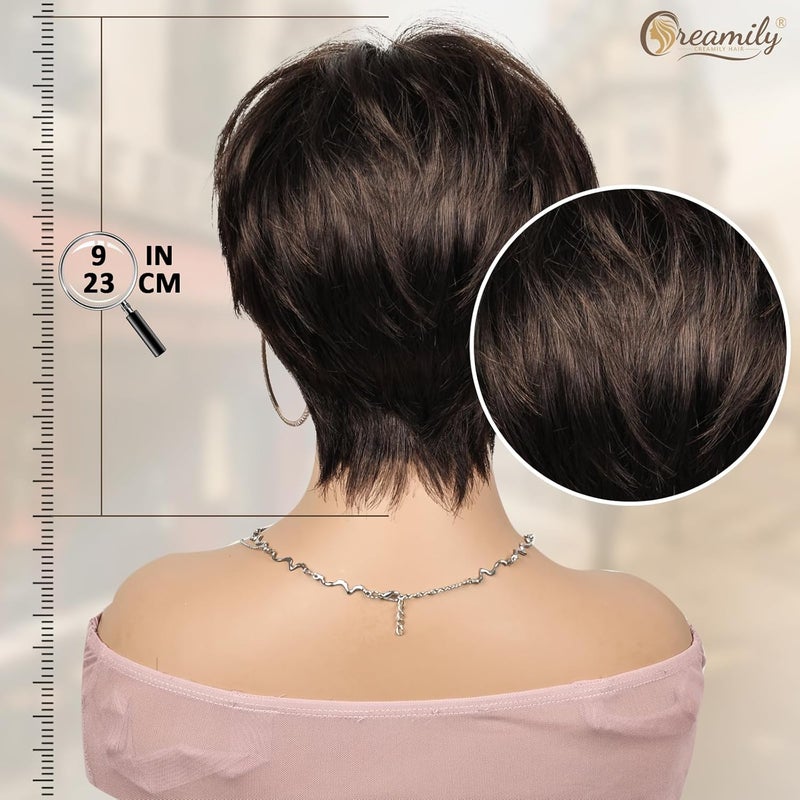 Creamily Short Straight Hair Wig for women Full head NaturalPixie Cut Full head Hair Wigs for women Ladies Wig Old women Wig Chemo Wigs for women Brown 9 inches - Image 5