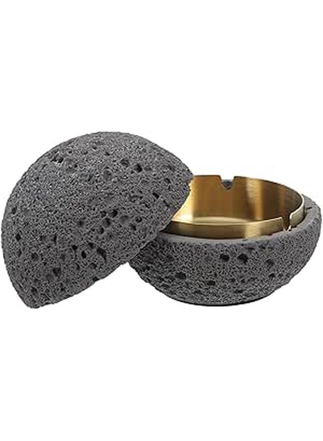Metal Ashtray with Lid Large Round Tabletop Trash Bin Vintage for Home - Image 1